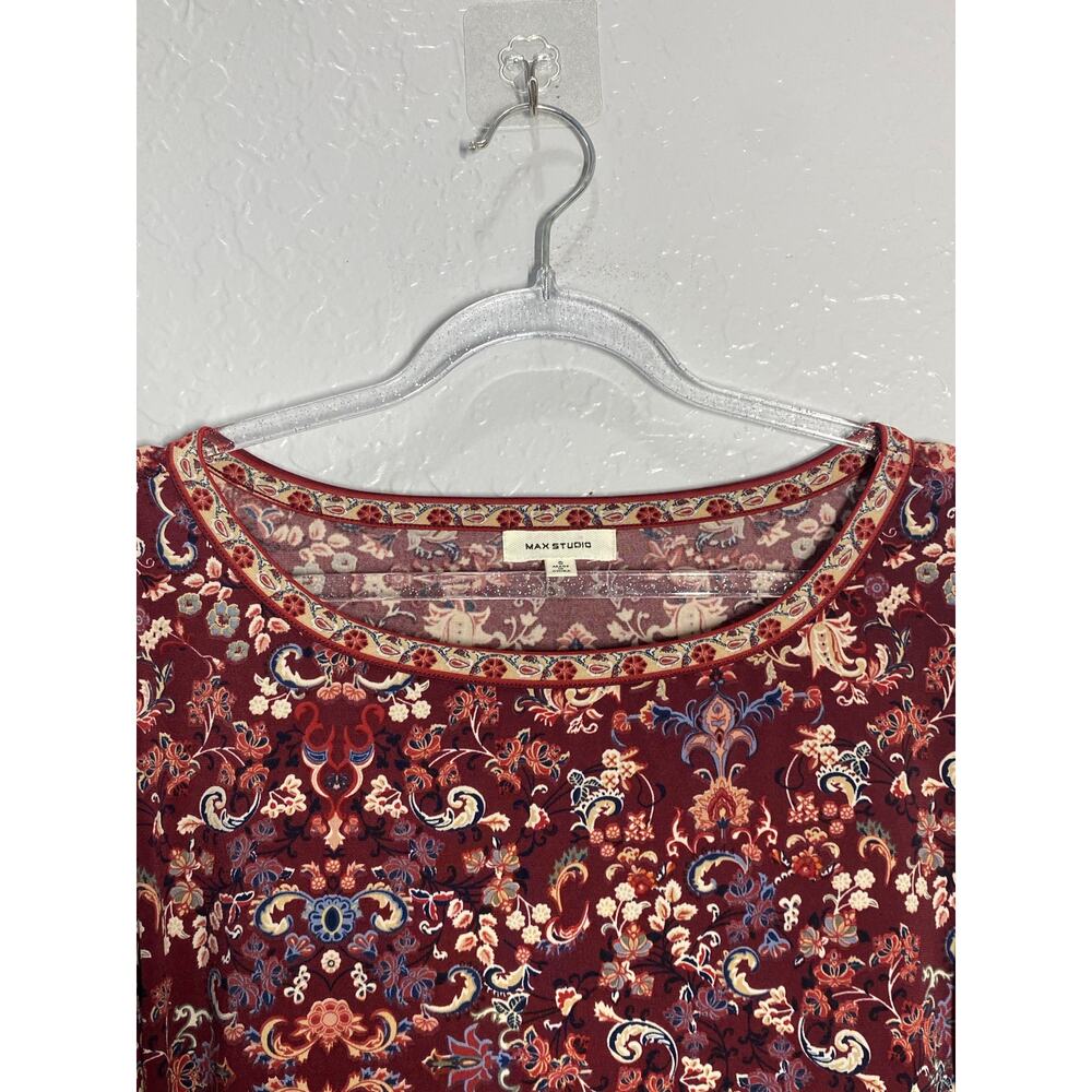 Max Studio Relaxed Fit Floral Mini Dress Sz S Burgundy Boho Casual - Picture 7 of 8